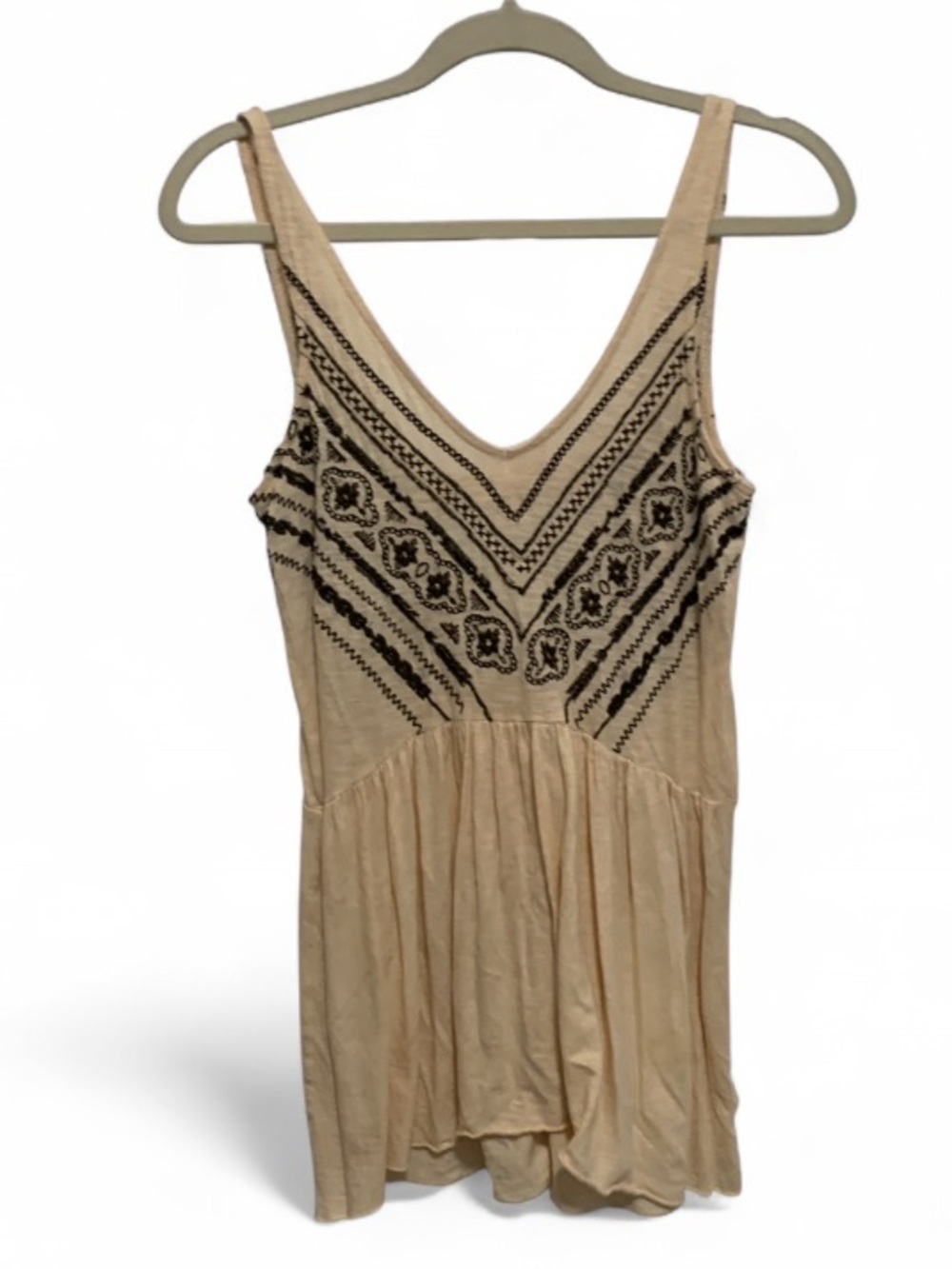 Ecote Urban Outfitters Cream Embroidered V-Neck Tunic Tank Top